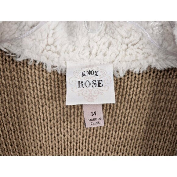 Knox Rose Womens M Open Front Faux Suede Shearling Tan Cardigan Sweater Jacket - Picture 3 of 4